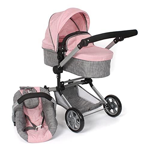 Bayer Chic 2000 - Passeggino per bambole Linus 3 in 1 Grigio Melange e Rosa