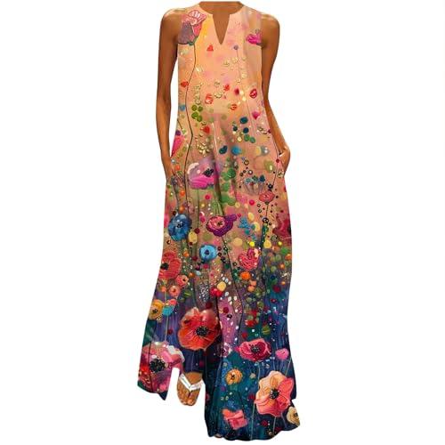 Ceboyel Maxi Abito Floreale Boho Donna - Rosa #40