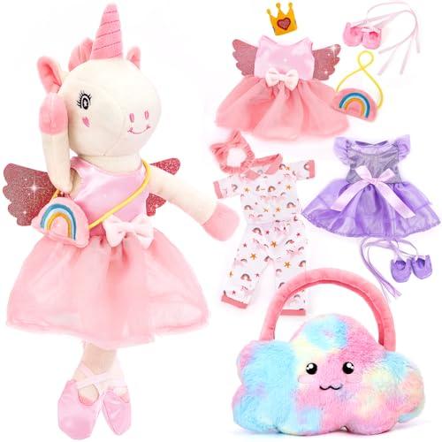 Hahaland Set Regalo Unicorno per Bambina 3-6 Anni - Peluche, Borsa e Abiti