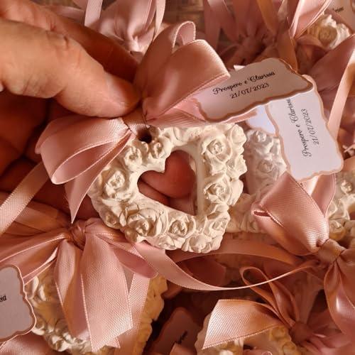 Gessetti Profumati Cuore con Rose, Pizzo, Segnaposto Bomboniera Matrimonio (Set da 10)