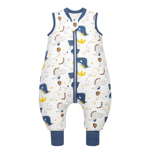 MIKAFEN Bambini Sacco nanna invernale con gambe 2,5 Tog, 100% cotone, Sacco nanna con piedini (90-100 cm/18-36 mesi, Dinosauro)