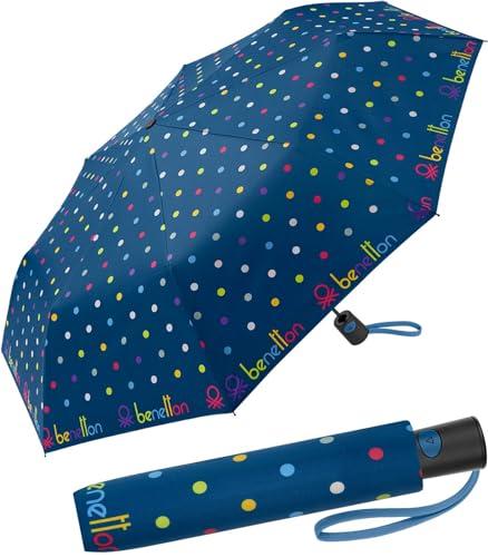 United Colors of Benetton Benetton - Ombrello tascabile a pois automatici, Signature Dot Blue Sapphire, 95 cm