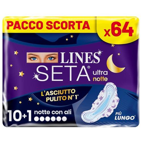 Lines Seta Ultra Assorbenti Ultra Notte con Ali, Pacco Scorta, 64 Pezzi