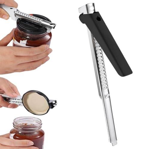 Apriscatole per artrite, consente di aprire barattoli senza sforzo, adatto per anziani, con manico regolabile, versione 2024, in acciaio inox (1 pezzo, nero)