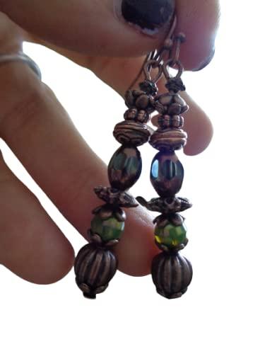 ⊹⊱❁✿ PICCOLA GOCCIA DI VETRO RAME ANTICO CON CRISTALLI IN VERDE E RAME SU PICCOLI BELLI GANCI HO ❁⊰⊹ bellissimi orecchini romantici in rame