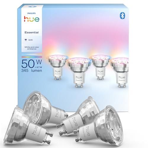 Philips Hue Essential Smart LED GU10 Spotlight, Pacco da 4