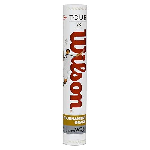Wilson Tour 100 Volani da Badminton, Confezione da 12, velocità 78, Piuma/Sughero Naturale, WRT60220078, Bianco