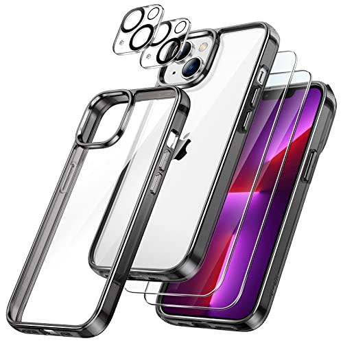 JETech 5 in 1 Cover per iPhone 13 6,1 Pollici, con 2 Pellicola Protettiva e 2 Protezione Fotocamera, Vetro Temperato Film a Copertura Totale, Custodia Antiurto (Nero)