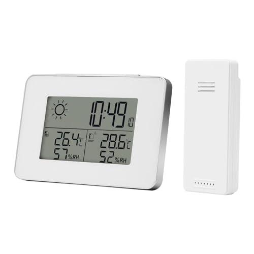Homcoice Stazione Meteorologica digitale wireless con sensore esterno, Orologio radiocontrollato DCF, Termometro Igrometro interno/esterno con previsioni meteo animate, sveglia, funzione snooze