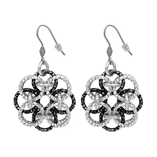 ParticolarModa Orecchini Donna Pendenti Lunghi Rosone Argentato/Nero