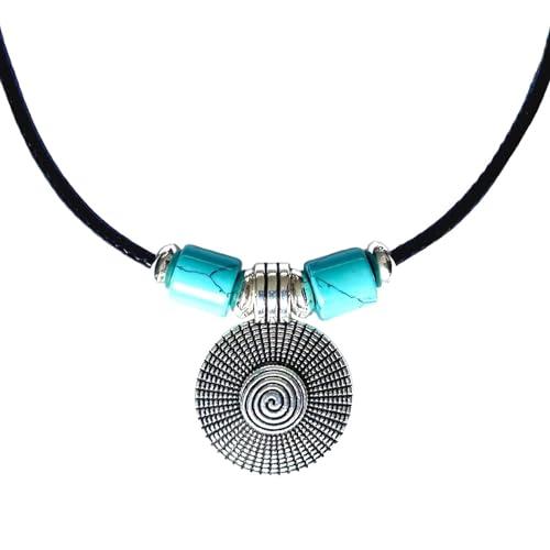 Ciondolo a Spirale in Argento e Turchese - Collana in Pelle