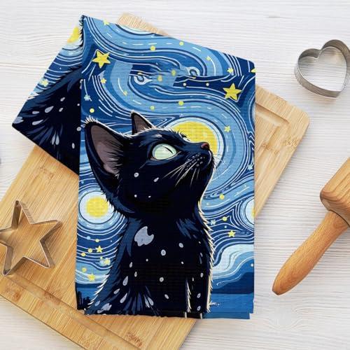 Asciugamano da Cucina Gatto Notte Stellata