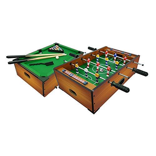 Sport One Sport1 mini Calcetto e biliardo da appoggio, Gioco da tavolo 2 in 1, Calcetto balilla misure 51x31x15cm a 4 aste con segnapunti e 2 palline, Piccolo bigliardino da casa, Idea regalo, Legno