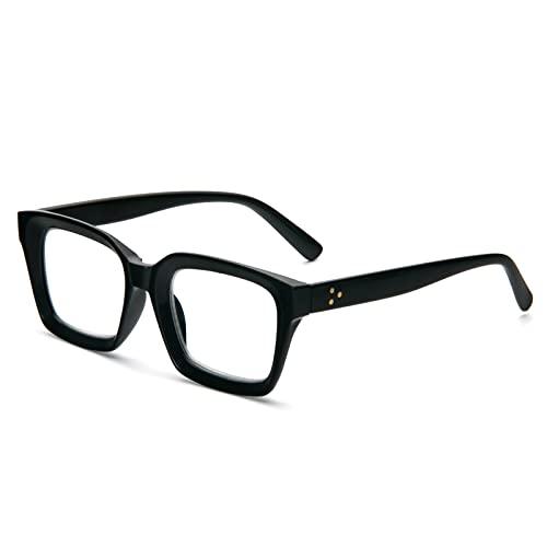 MMOWW Occhiali da Lettura Rettangolari - Oversized Square Frame Anti Luce Blu Occhiali donna uomo (Nero, +1.0)