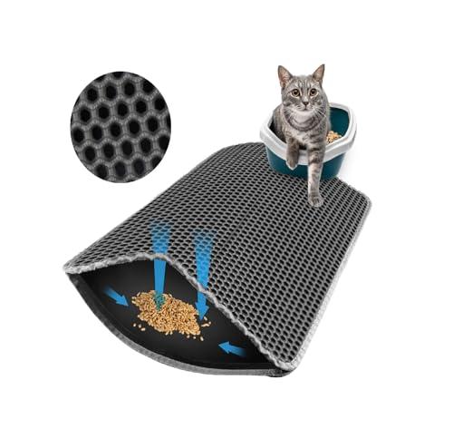 Tappetino Lettiera Gatto Doppio Strato Antiscivolo Impermeabile 60x40 cm Grigio