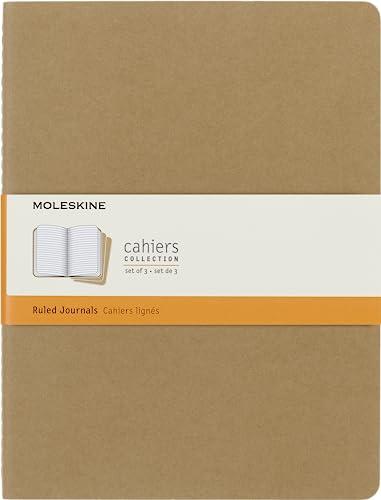 Moleskine Cahier Journal (set of 3), Extra Large, Ruled, Kraft Brown, Soft Cover (7.5 X 10)
