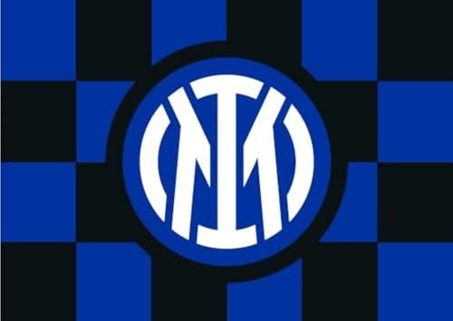 Bandiera Inter Ufficiale con Nuova Grafica a Scacchi e Logo Centrale - 140x100 cm