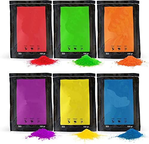ANFEL Polvere Colorata Holi - Pacco da 600g (6 Sacchetti da 100g) - 6 Colori Assortiti