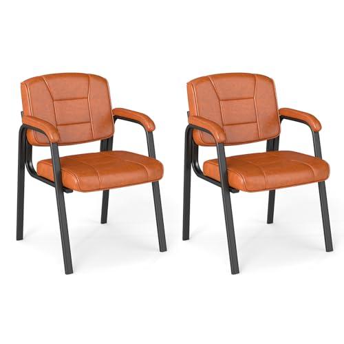 COSTWAY Set di 2 Sedie da Ufficio Marroni con Braccioli Imbottiti