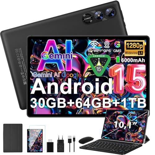 Fezawio Tablet Android 15, 10 Pollici, 30GB RAM+64GB ROM, WiFi 6, GPS, Tastiera e Mouse Inclusi