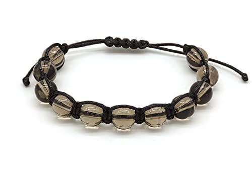 Braccialetto Quarzo Fumé Unisex, Shamballa il Bracciale Della Felicità, Regolabile Fatto a Mano, Pietre Dure
