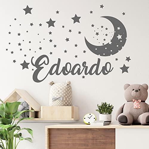 STICKER DESIGN Adesivo Nome Personalizzato con Luna e Stelline per Cameretta