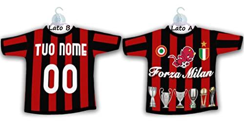 Mini T-Shirt Maglietta con Ventosa x Auto Vetro Personalizzabile con Nome e Numero Squadra Gadget Compatibile x Tifoso rossonero. Serie Milano nel cuore … (Milan)