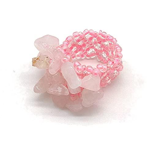 Anello artigianale donna con chips quarzo rosa e perline