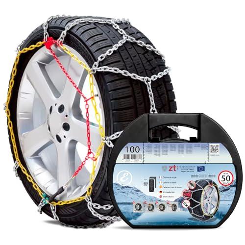 Catene da Neve in Metallo 9 mm Omologate TUV e GS Onorm Montaggio Rapido per Auto Macchina Furgone SUV Con Tensionatore Autobloccante (Misura 100)
