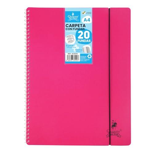 FLEXIBLE SPIRAL FOLDER STARPLAST - Organizzatori, con 20 coperture, trasparente liscio, A4, coperchio in plastica resistente. Usa ufficio, scuola, personale - Colore Rosa