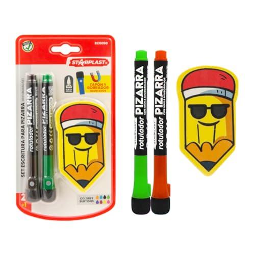 Starplast Pennarelli Lavagna Bianca con Magnete e Gomma (Confezione da 2, Colori Casuali)