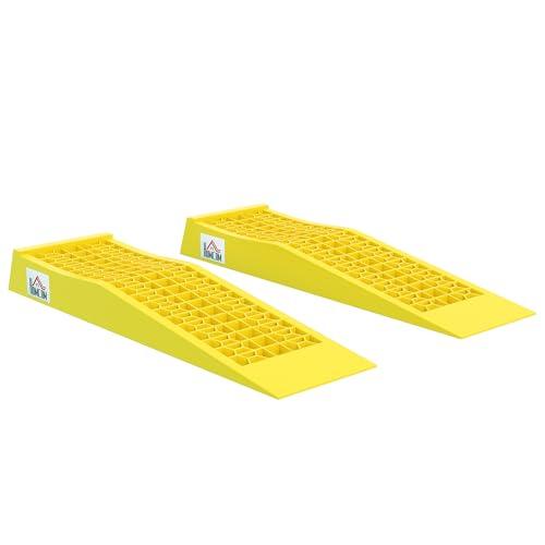 HOMCOM Set di 2 Rampe di Carico in Plastica per Auto con Capacità 3 Tonnellate per Pezzo, Pedane Antiscivolo per Manutenzione Macchine, Camper e Furgoni, 70x19.5x7.8 cm, Giallo