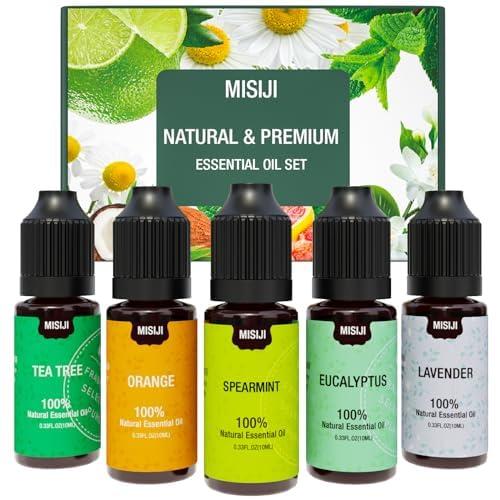 MISIJI Set di Oli Essenziali per Diffusori: Lavanda, Menta, Tea Tree, Eucalipto, Arancio - 5 x 10ml
