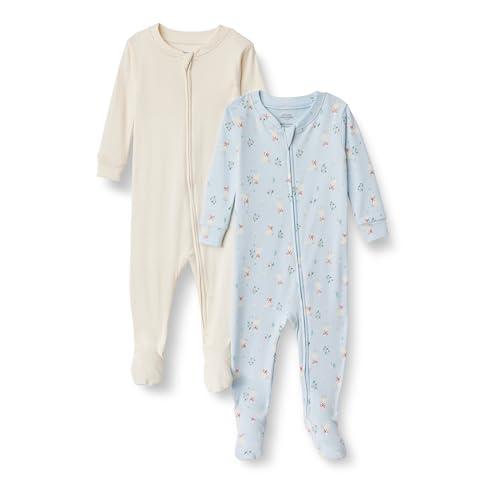 Amazon Essentials x Sofia Grainge Pigiami con Piedi Attillati in Cotone Unisex Bimbi, Pacco da 2, Blu Chiaro Oche, 18 Mesi