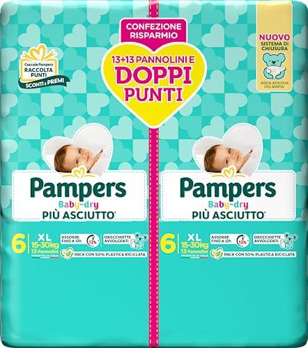 Pampers Baby Dry Extralarge Taglia 6 (15-30 kg) - Pacco Doppio 52 Pannolini