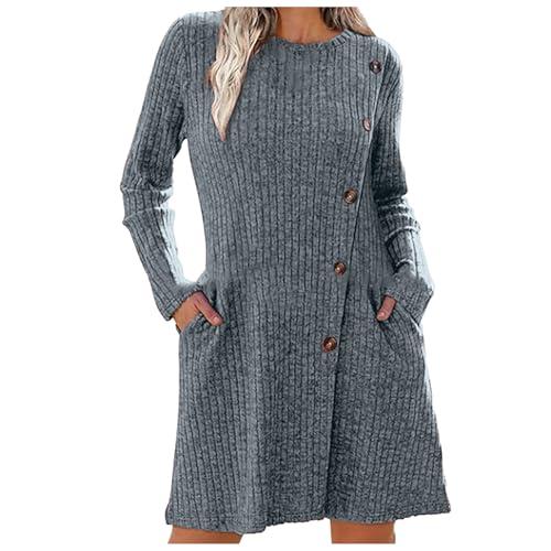 Abito maglione da donna a maniche lunghe abito da donna elegante maglione con marsupio da donna, Blu, S
