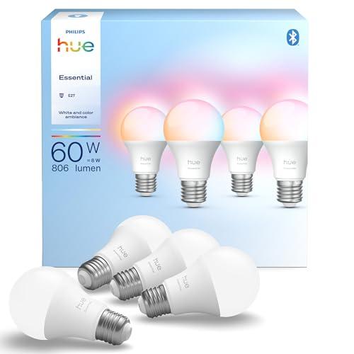 Philips Hue Essential A60 E27 - Kit 4 Lampadine LED Smart Multicolor