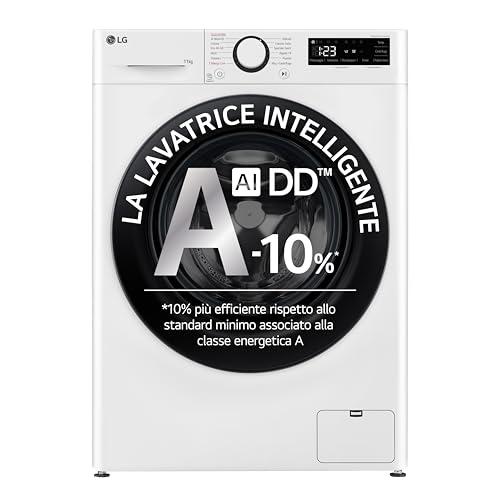 LG AI DD F4R3011NSWB Lavatrice Carica Frontale Classe A -10%, Serie R3, 11kg, 1400 giri, AIWash, Lavaggio a vapore, Motore Direct Drive, Smart Diagnosis, Libera installazione, Bianca