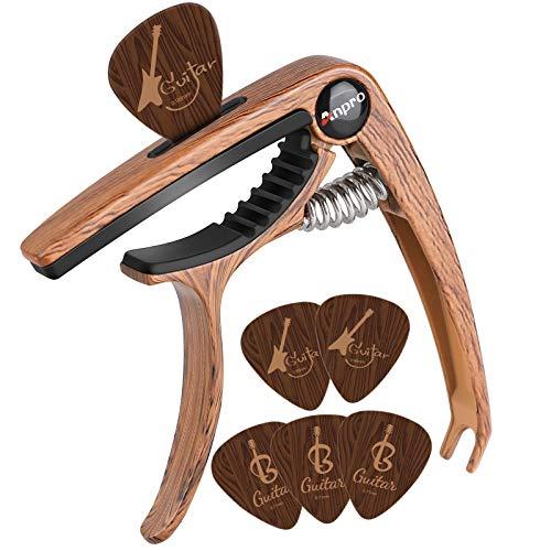 Anpro Capotasto per Chitarra con Plettri - Effetto Legno Scuro