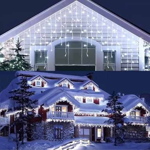 SVYHUOK Luci Natale Esterno Cascata Balcone 5M 216 LED Tenda Luci Natale Esterno, Impermeabile Luminosa Natale Esterno 8 Modalità per Giardino, Balcone, Finestra, Grondaia, Casa, Ringhiera