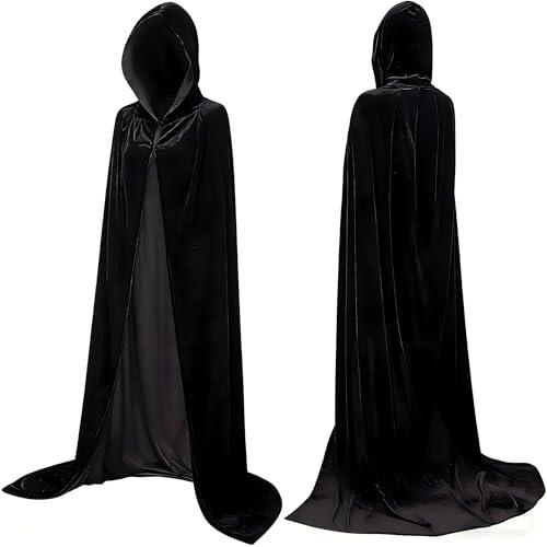 Mantello Nero con Cappuccio in Velluto - Costume Halloween, Cosplay e Feste a Tema