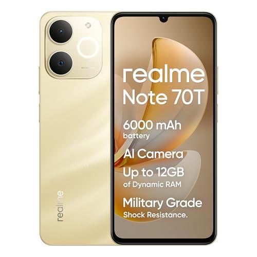 realme Note 70T Smartphone, 4+64GB, Batteria di lunga durata da 6.000 mAh, Protezione ArmorShell™, Spessore di soli 7,94 mm, Fino a 4+8 GB di RAM dinamica, NEXT AI, Caricabatterie non incluso, Oro
