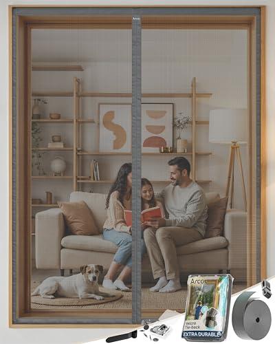 ARCOL Zanzariera Magnetica Finestra 120x150 cm Antigraffio in Vetroresina - Zanzariera Finestra con 2 Set di Nastri Adesivi, 1 Extra per la 2a Stagione - Zanzariere per Finestre Premium (Grigio)