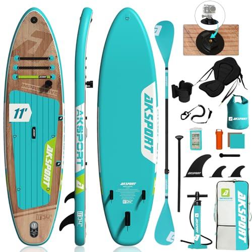 AKSPORT Tavola da Paddle Gonfiabile 11' x 34'' x 6'' SUP/Kayak 2-in-1