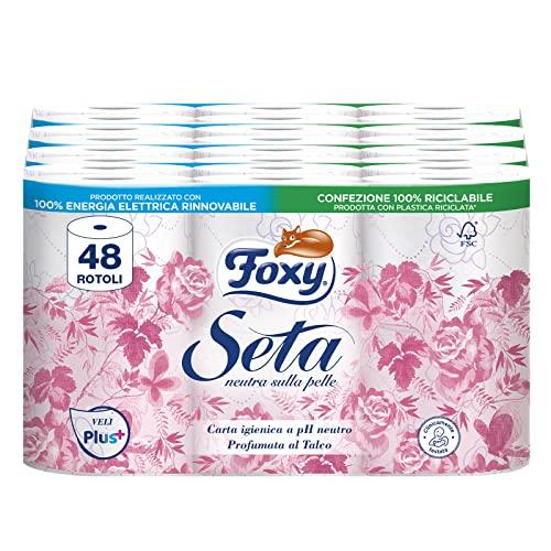 Foxy Seta | Carta igienica 200 strappi x 48 rotoli, 2 veli elevato spessore | Confezione riciclabile prodotta con plastica riciclata