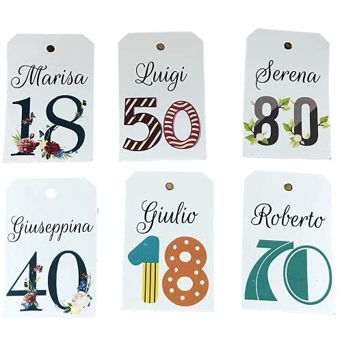 12 Cartellini Tag Bigliettini per Compleanno Personalizzati