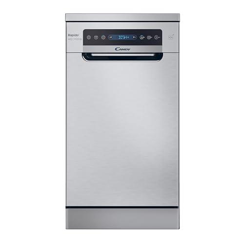 Candy Rapidò CF0C7SB0FX Lavastoviglie 45 CM, 10 Servizi, Digitale, Wi-Fi, 8 Programmi, Tecnologia Antibatteri, 47DB, Indicatore Sale e Lucidante, Cesto Superiore Regolabile, Casa Differita, Inox