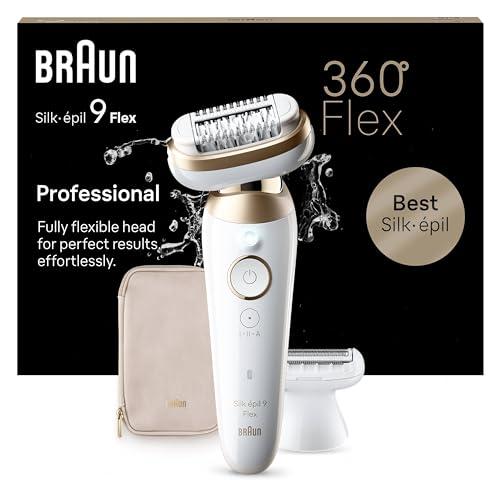 Braun Silk-épil 9 Flex Depilatore Donna, Epilatore Elettrico Donna Con Testina Flessibile a 360° Per Epilazione Semplice, Wet & Dry, Pelle Liscia a Lungo, 9-041 3D, Bianco/Oro