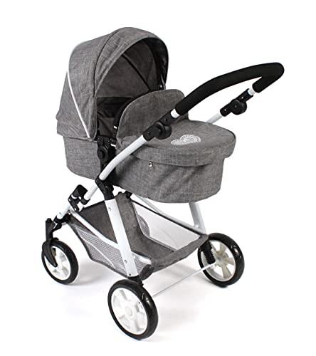 Bayer Chic 2000 568-76 - Passeggino combinato Nele, 2 in 1, per bambole fino a 50 cm, colore: grigio jeans