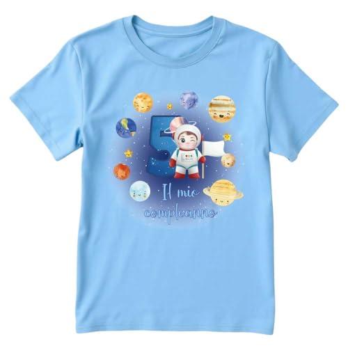 T-shirt Compleanno 5 Anni Tema Spazio Astronauta - Cotone Premium